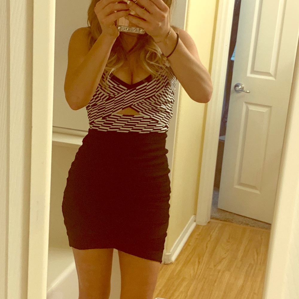 NWT Bebe cutout black and white dress